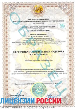 Образец сертификата соответствия аудитора №ST.RU.EXP.00014299-1 Кисловодск Сертификат ISO 14001